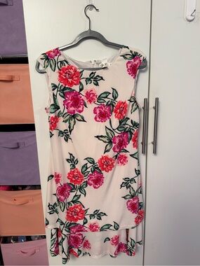Eliza J Cream Shift Dress with Pink & Red Floral Print